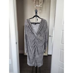 Norma Kamali Twisted Bodice Long Sleeve Leopard Dress Size XXL